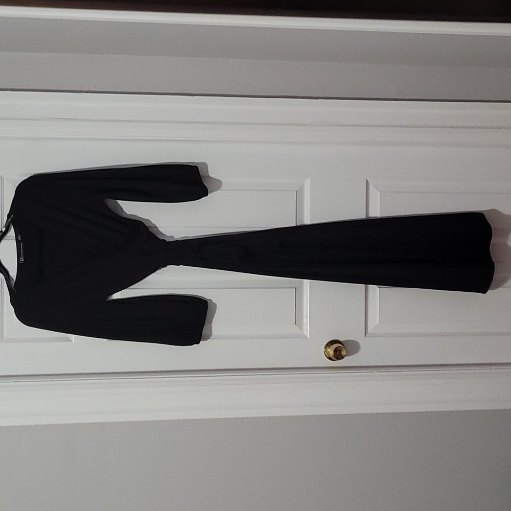 New York & Company | Black | Belted Wrap Maxi Dress Gathered Sleeve | New